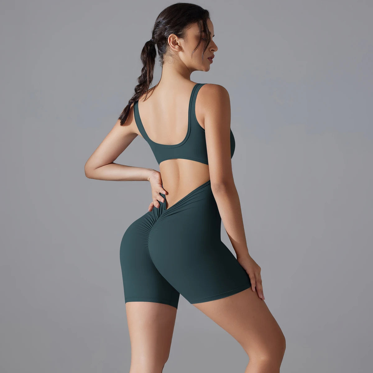 V-Back Scrunch Sleeveless Gym Jumpsuit