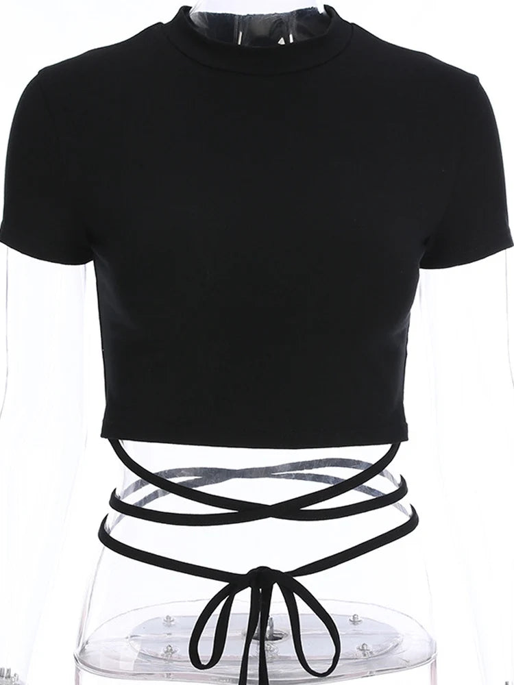 Black Sexy Short Sleeve Crop Top