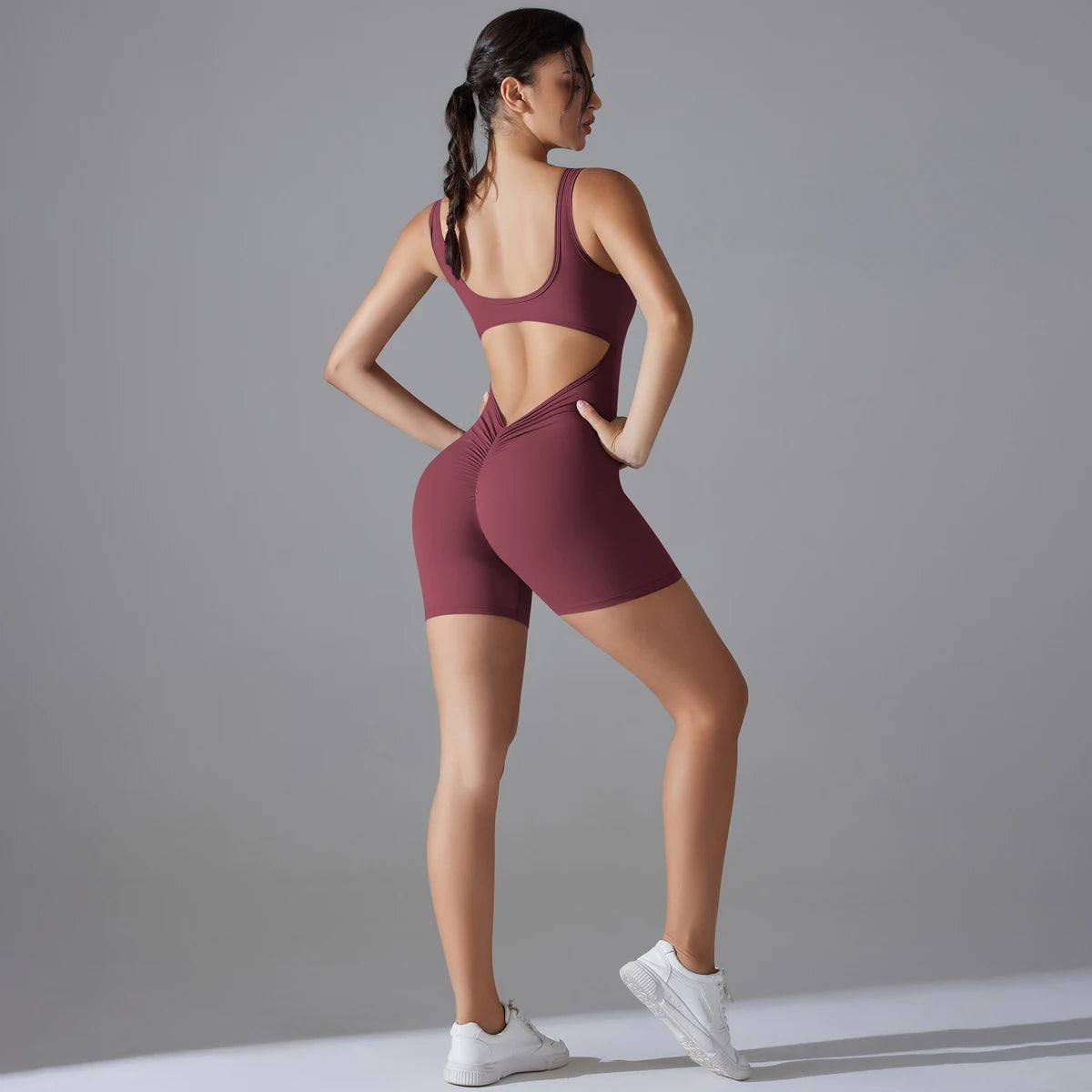 V-Back Scrunch Sleeveless Gym Jumpsuit