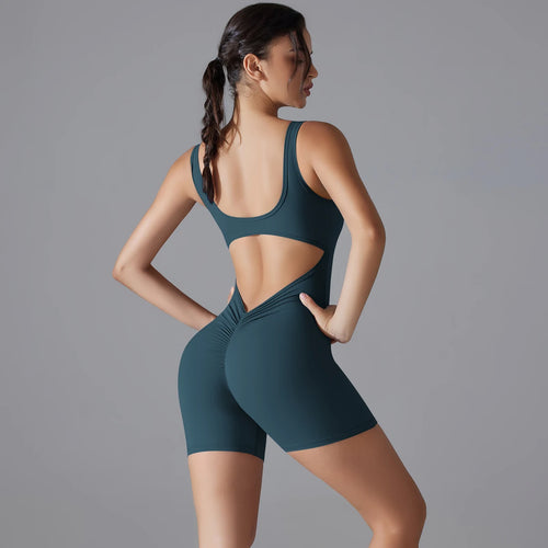 V-Back Scrunch Sleeveless Gym Jumpsuit
