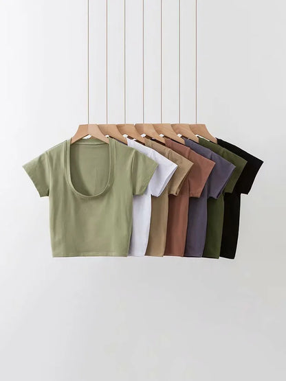 U-Neck Crop Top Solid Casual