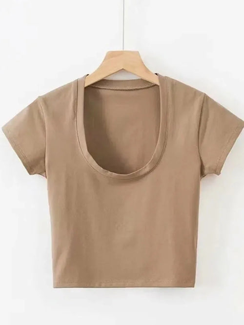 U-Neck Crop Top Solid Casual