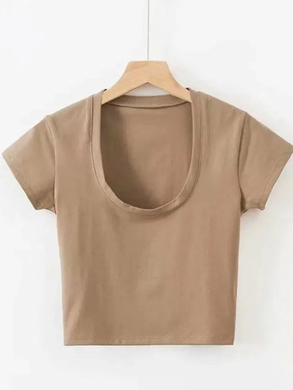 U-Neck Crop Top Solid Casual
