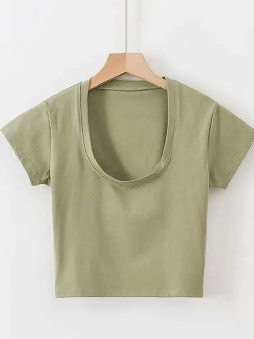 U-Neck Crop Top Solid Casual