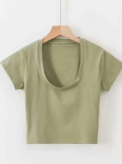 U-Neck Crop Top Solid Casual