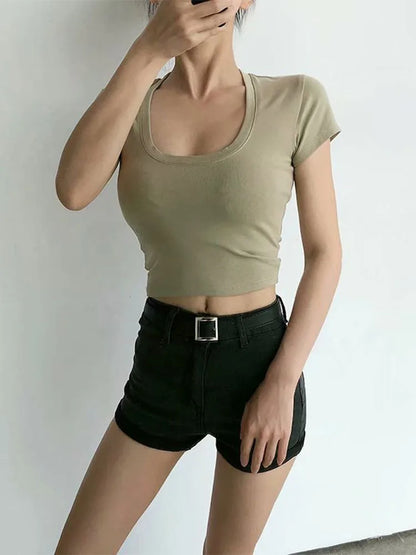 U-Neck Crop Top Solid Casual