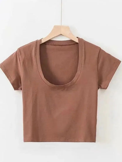 U-Neck Crop Top Solid Casual