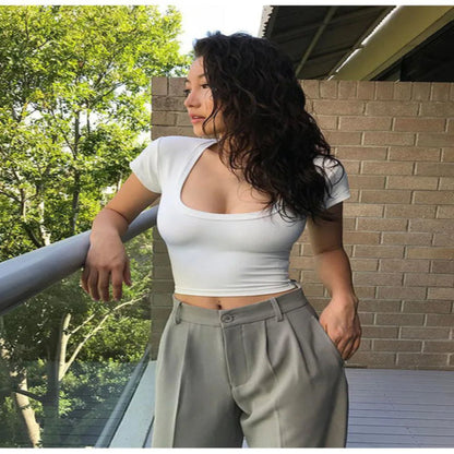 U-Neck Crop Top Solid Casual