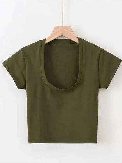 U-Neck Crop Top Solid Casual