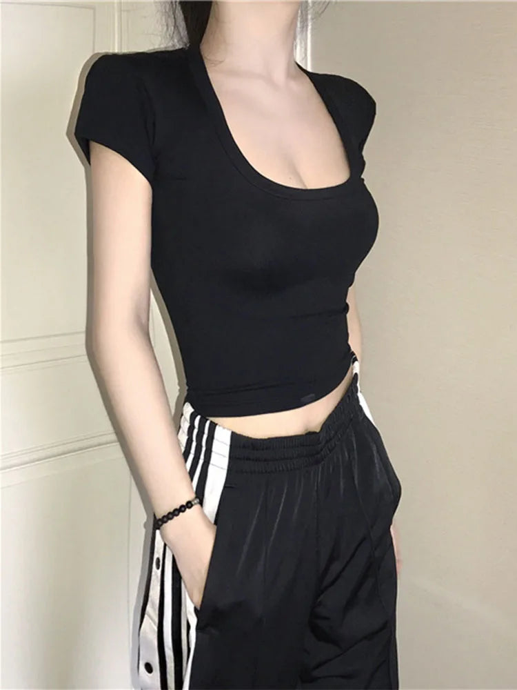U-Neck Crop Top Solid Casual