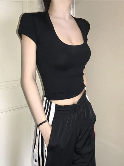 U-Neck Crop Top Solid Casual