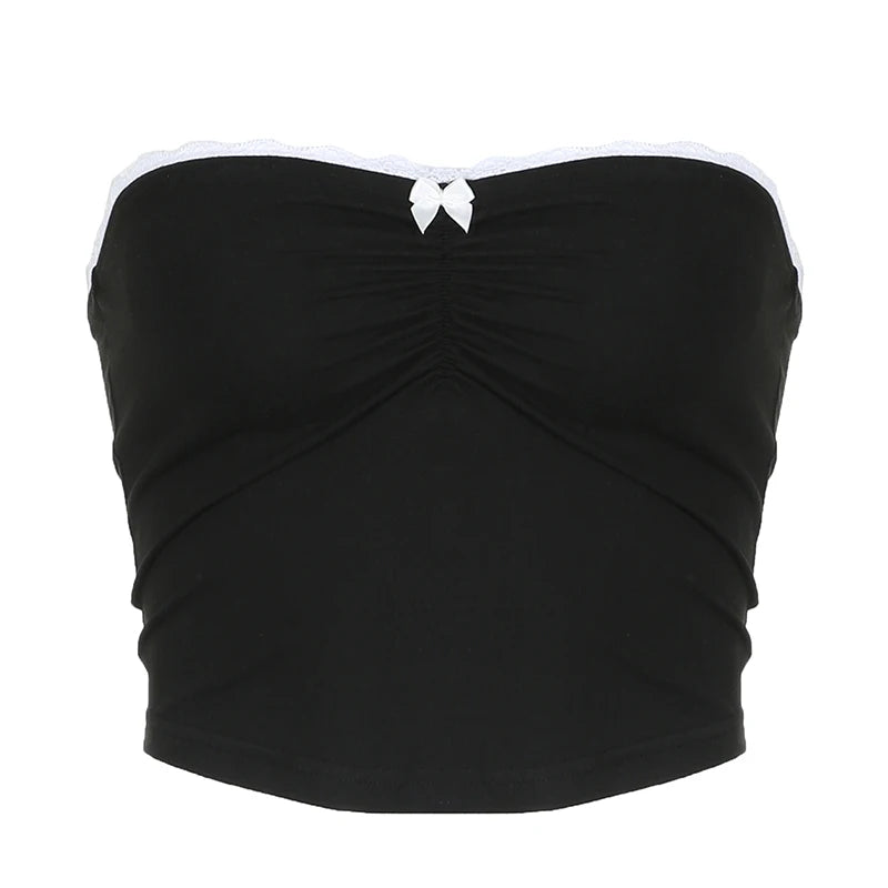 Retro Bow-Detail Strapless Harajuku Tube Top